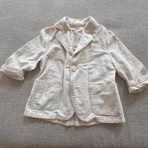 Vintage Toddler Cream Linen Blend Blazer Jacket Two Button Patch Pockets